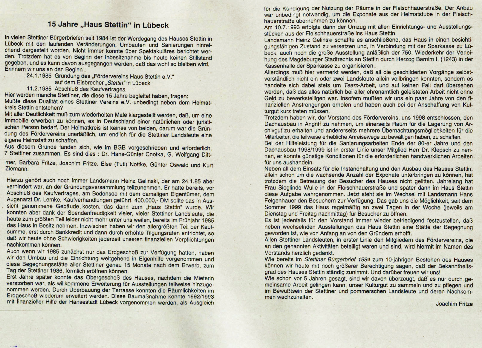 Artikel 15 Jahre Haus Stettin